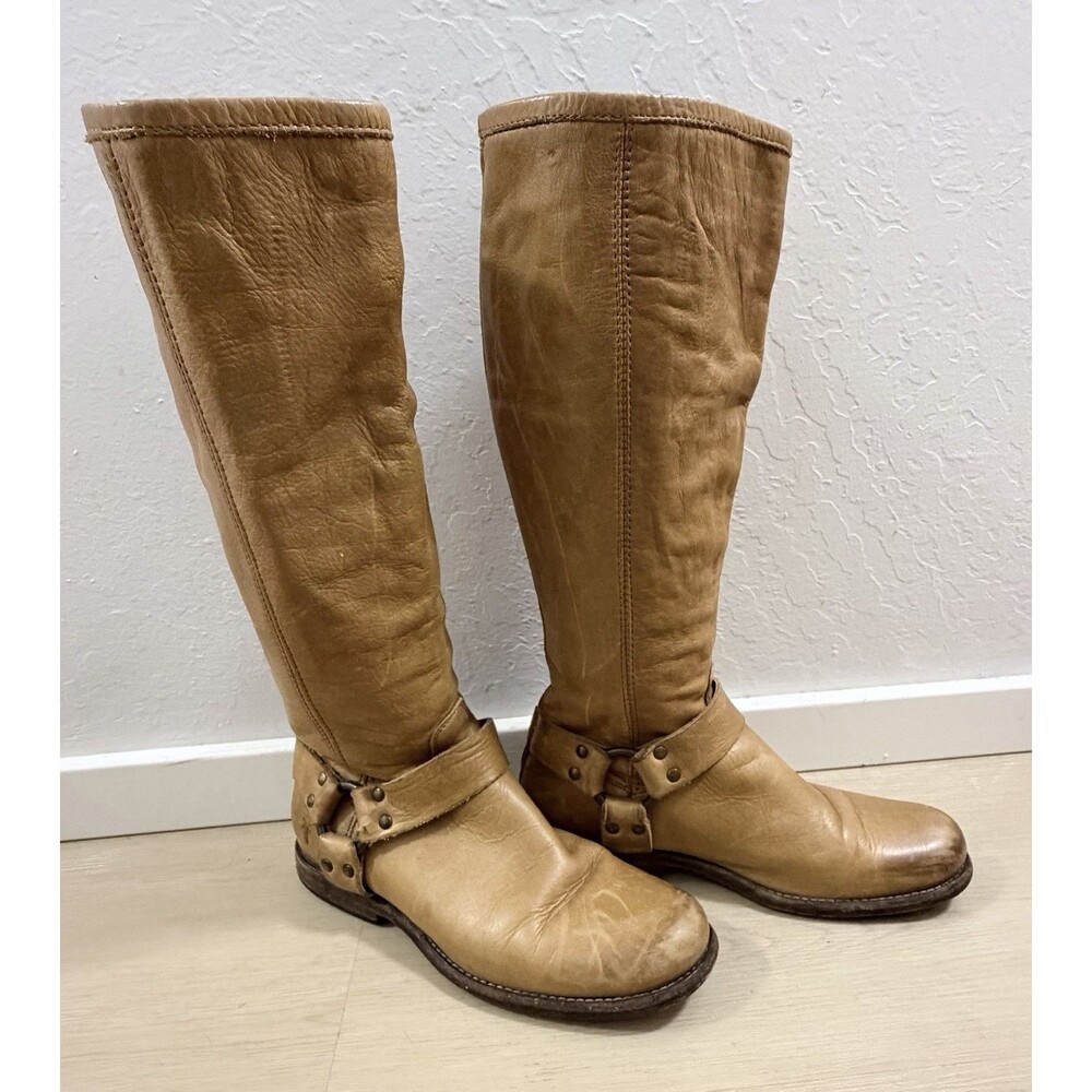 FRYE 76850 PHILLIP HARNESS Tall Back Zip Leather Motorcycle Riding Boots Sz 7 - Picture 3 of 8